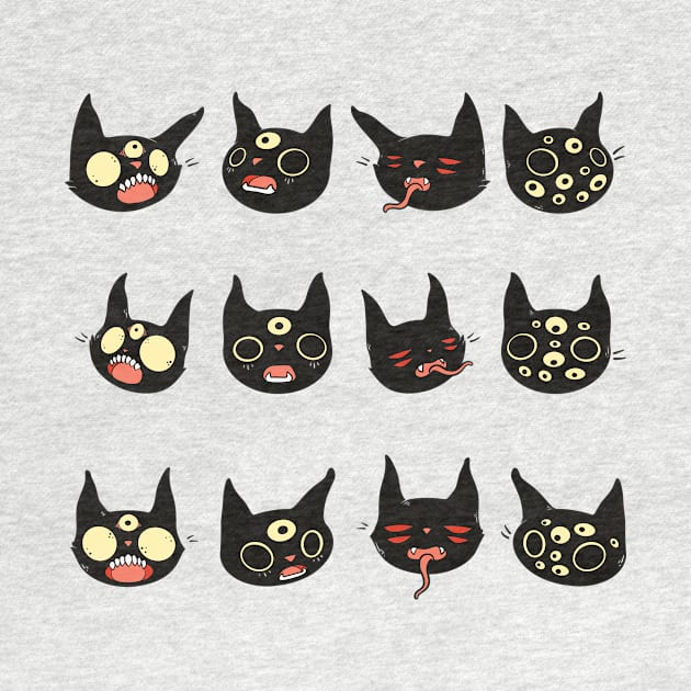 Creepy Cute Black Cat Faces by cellsdividing